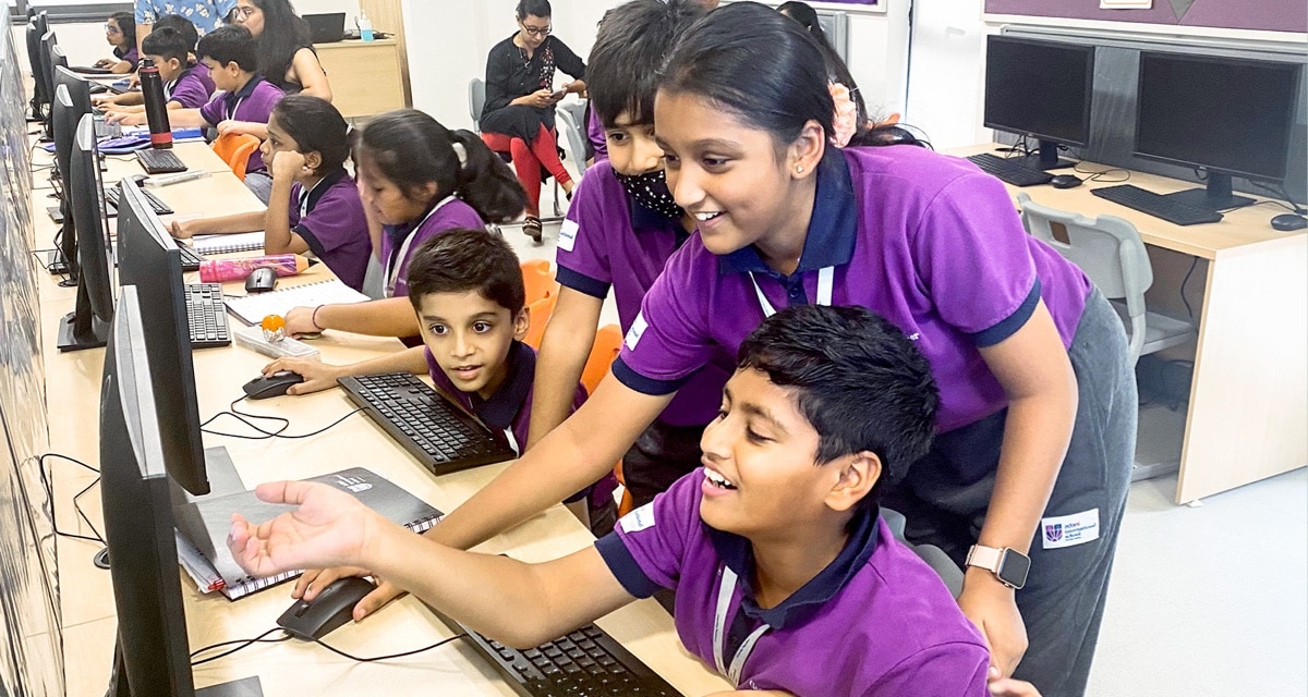 students in ICT lab at Adani international School