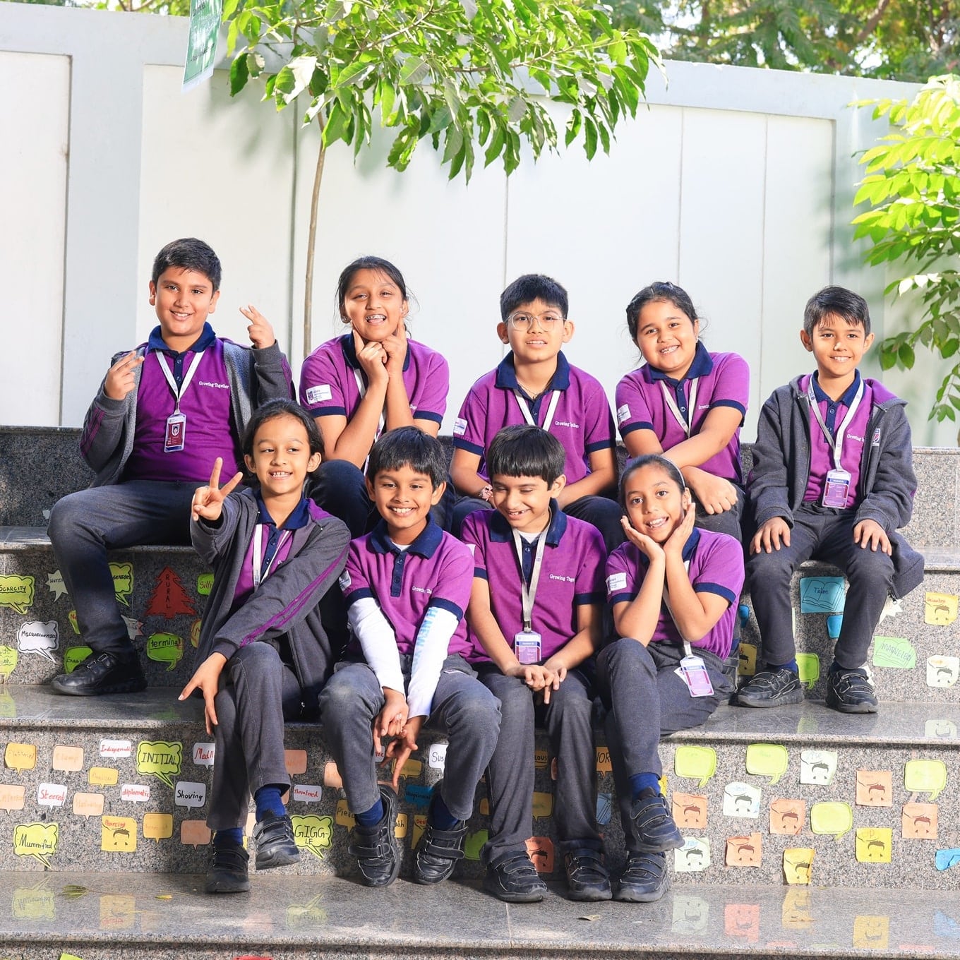 students in amphitheatre at Adani International School
