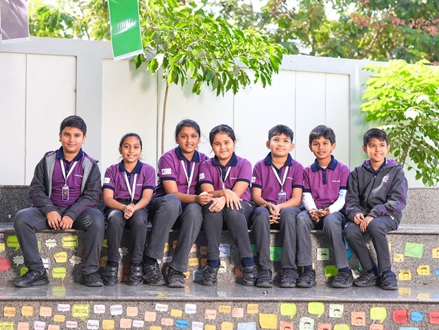 students at amphitheatre at Adani international School