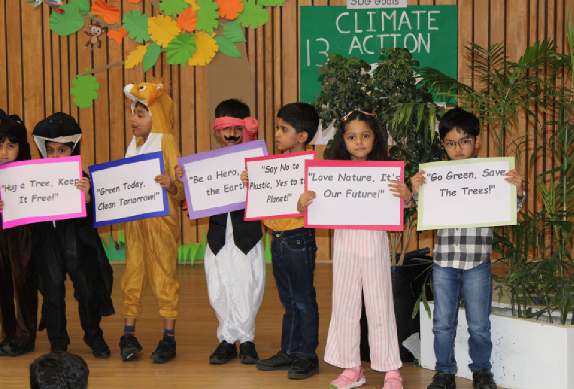 students participating fire-safety drill at Adani International School