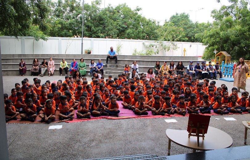 students learning through art activity at Adani International School