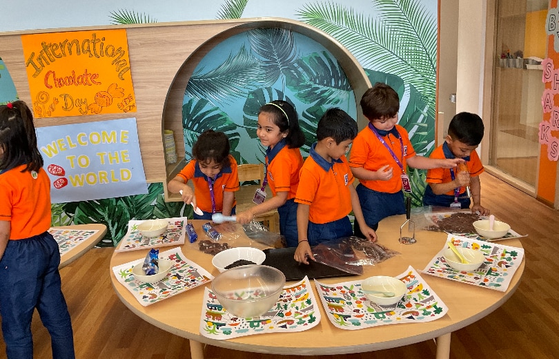 students learning through art activity at Adani International School