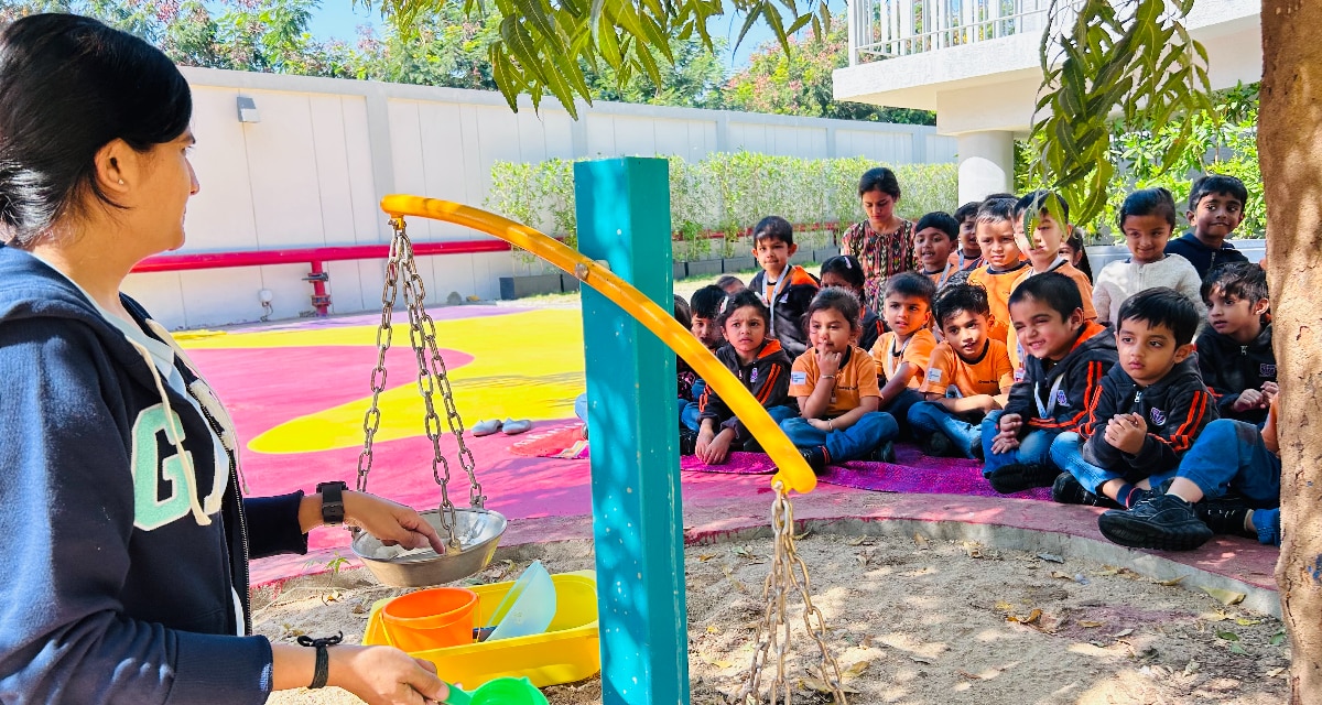 students in a playground at Adani International School