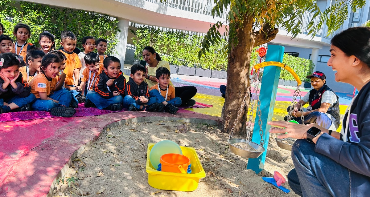 students in a playground at Adani International School