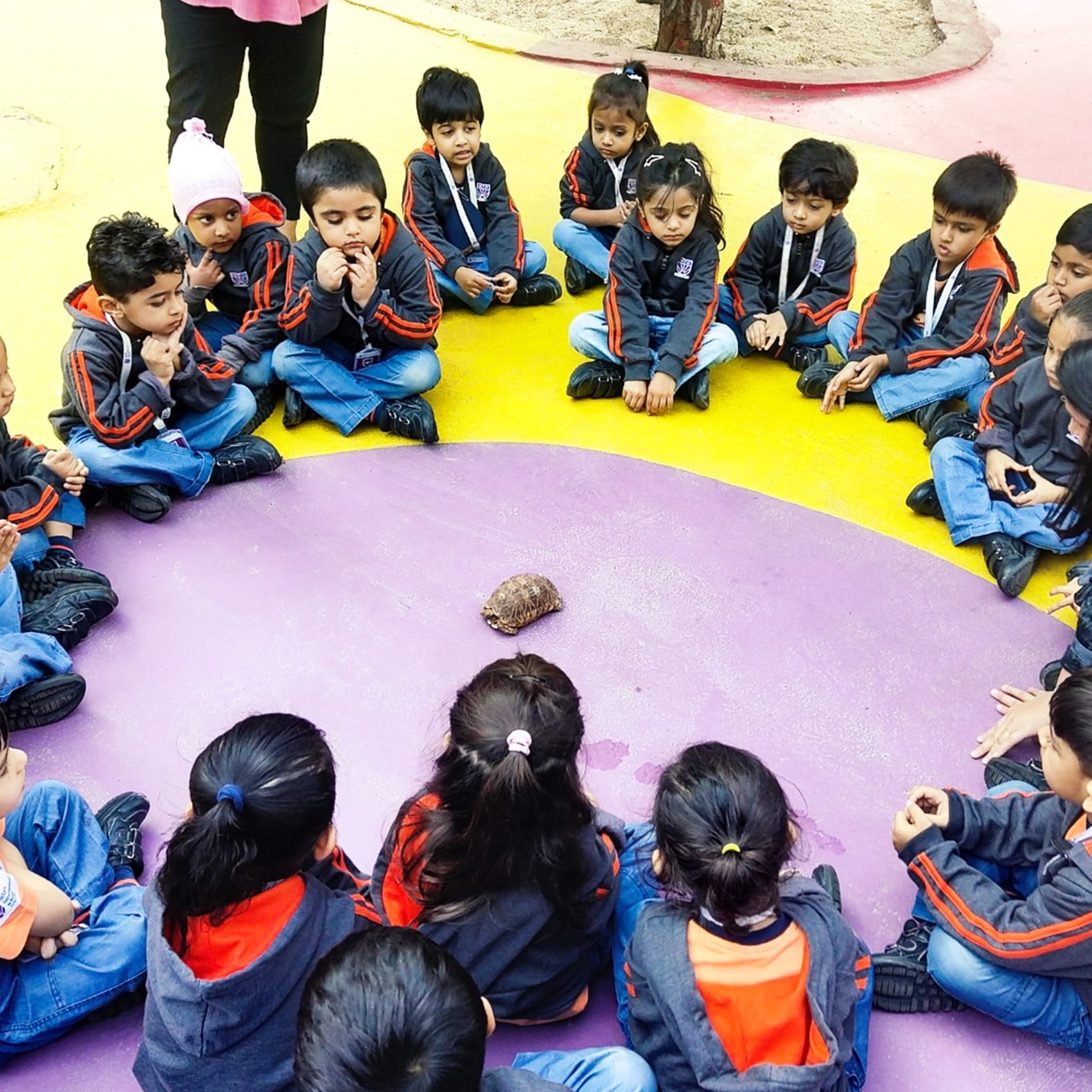 students sitting in circle at classroom