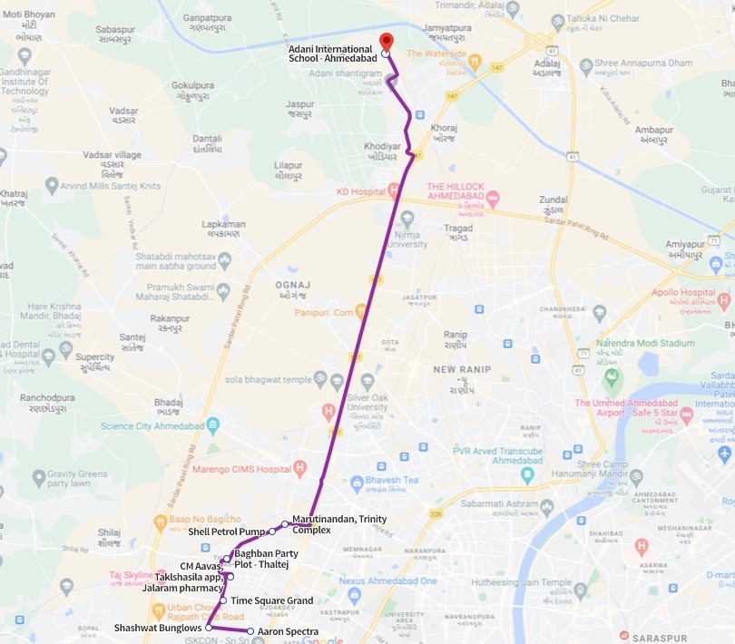 Bus route 1 - Shantigram - Adani International School