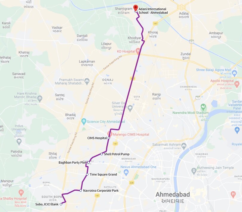 Bus route 11 - Shantigram - Adani International School