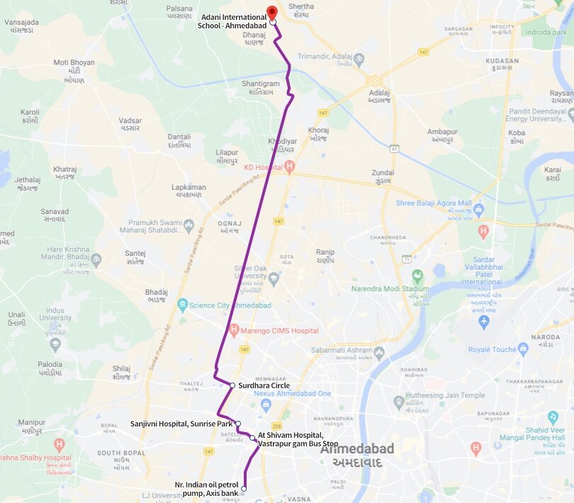 Bus route 13 - Shantigram - Adani International School