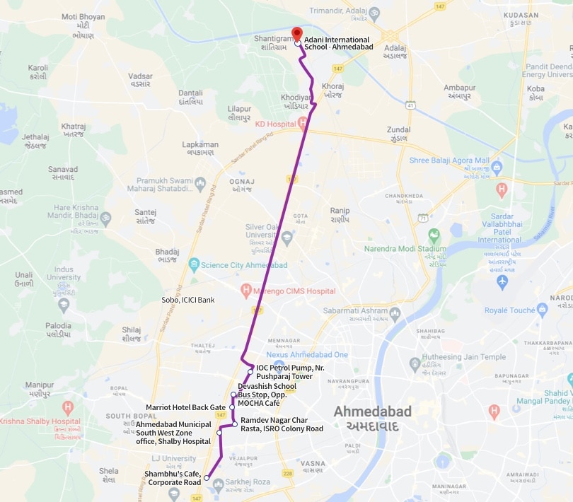 Bus route 2 - Shantigram - Adani International School