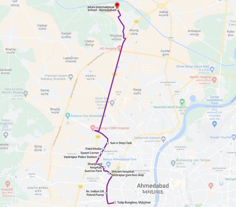 Bus route 2A - Shantigram - Adani International School