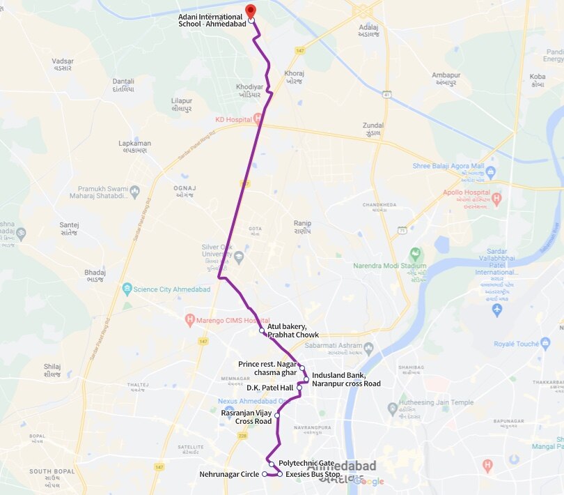 Bus route 3 - Shantigram - Adani International School