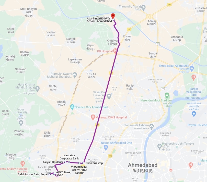 Bus route 5 - Shantigram - Adani International School